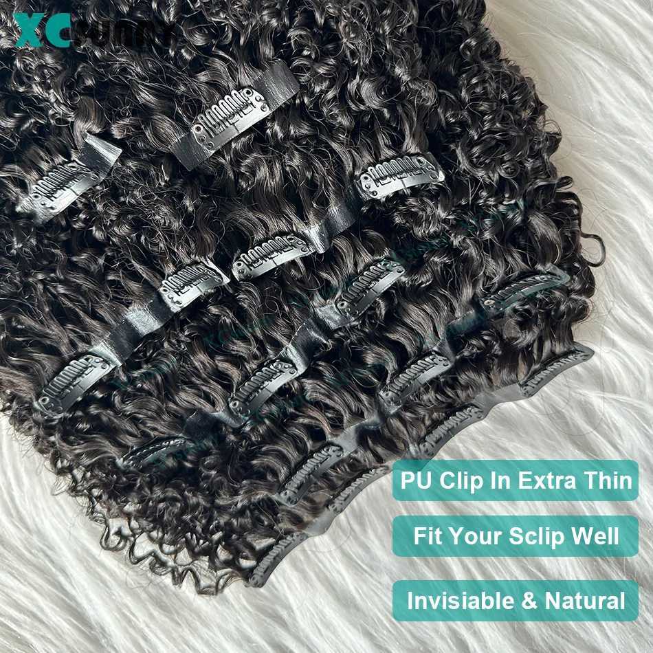 Kinky Curly Clip Ins Human Hair Seamless PU Clip In Human Hair Extensions Double Drawn Classical Weft Clip In Kinky Curly Hair C260521 - view 6