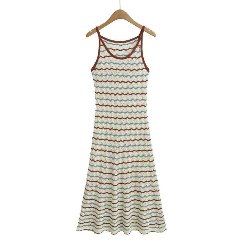 Women's Summer Knitted Cami Maxi Dress Hollow Out Striped Contrast Color Sleeveless Tank Dress Bohemian Beach Sundress Skin Friendly Soft - view 8