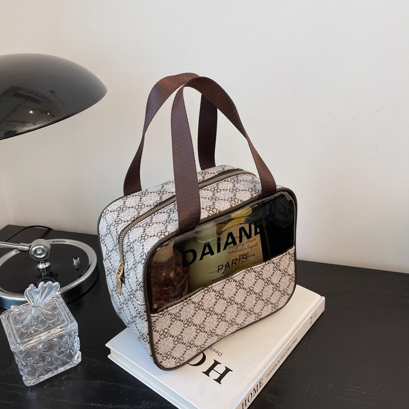 OULAIMEIZI Women Fashion Clear Window Cosmetic Bag Retro Floral Pattern Waterproof Portable Travel Toiletry Pouch For Skincare