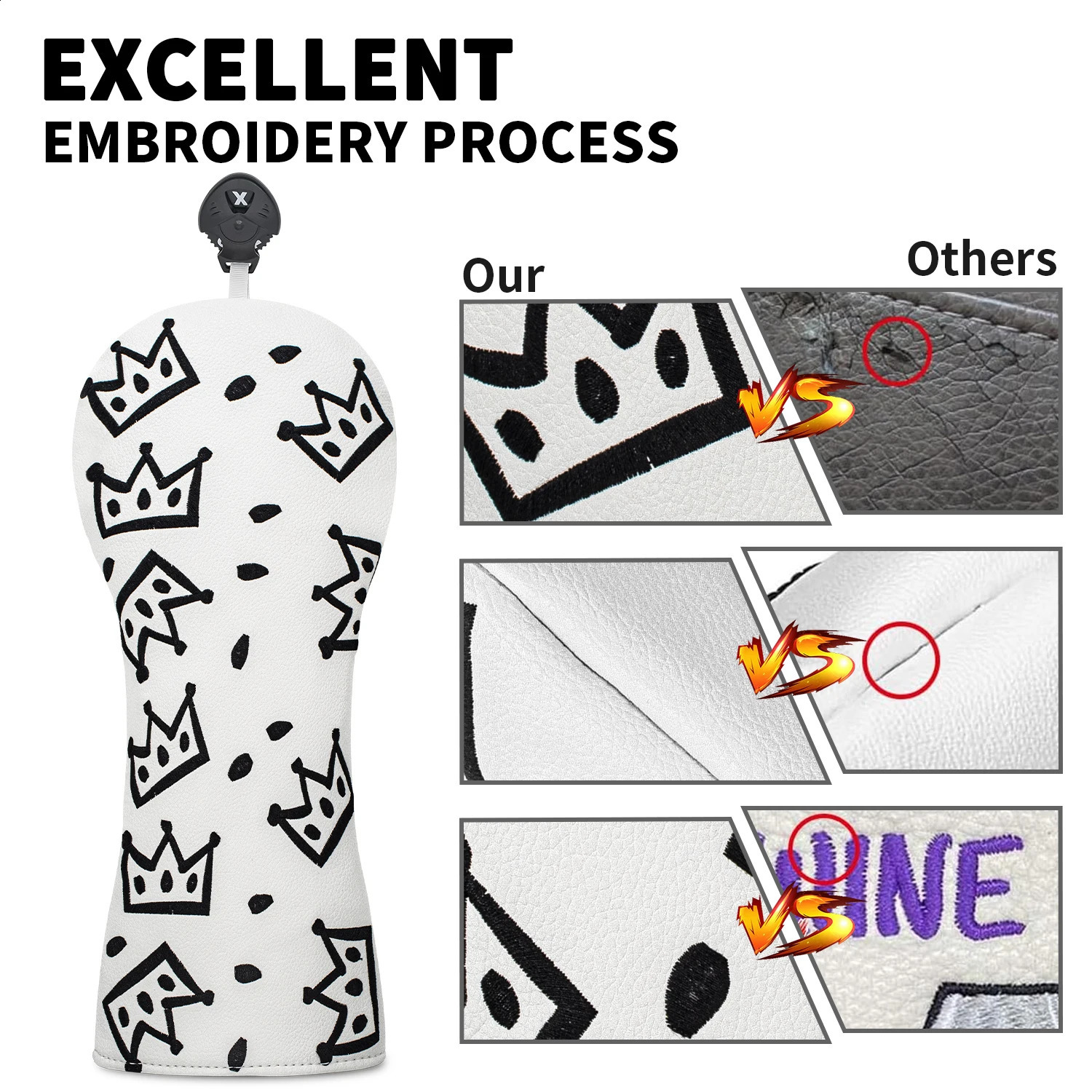 Cheese Crown Golf Club Head Cover - White with Black and White Swiss Cheese and Crown n Golf Accessories 260520