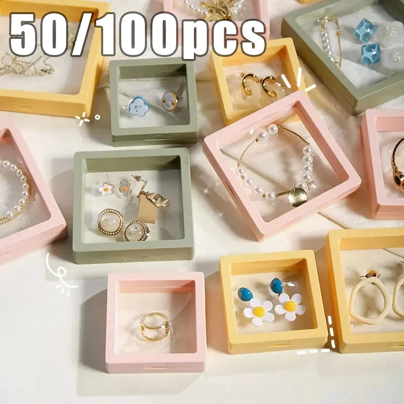 100PS Transparent Film Jewelry Packing Box Suspended Ring Earring Display Stand Holder Coin Collection Storage PET Membrane Case 260520