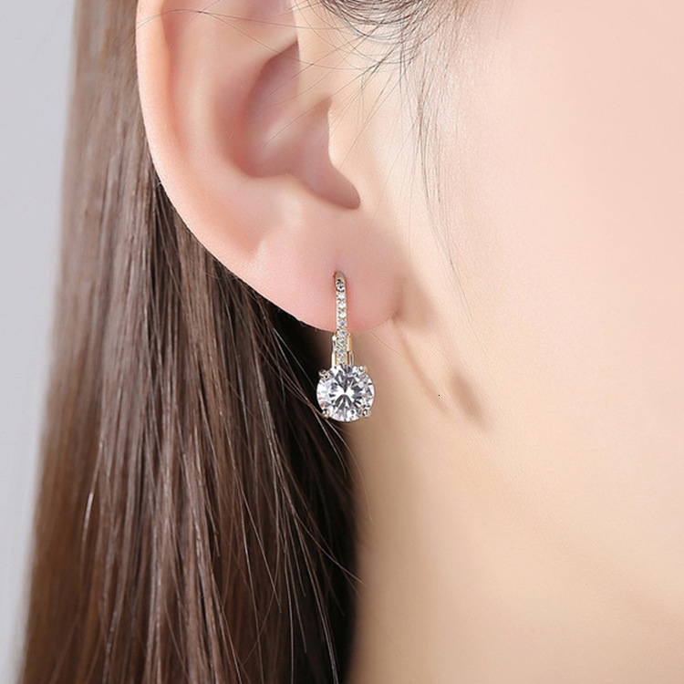Earrings For Women U Shaped Micro Pave Four Prong Round Crystal Water Drop European American Fashion Ear Jewelry - view 3