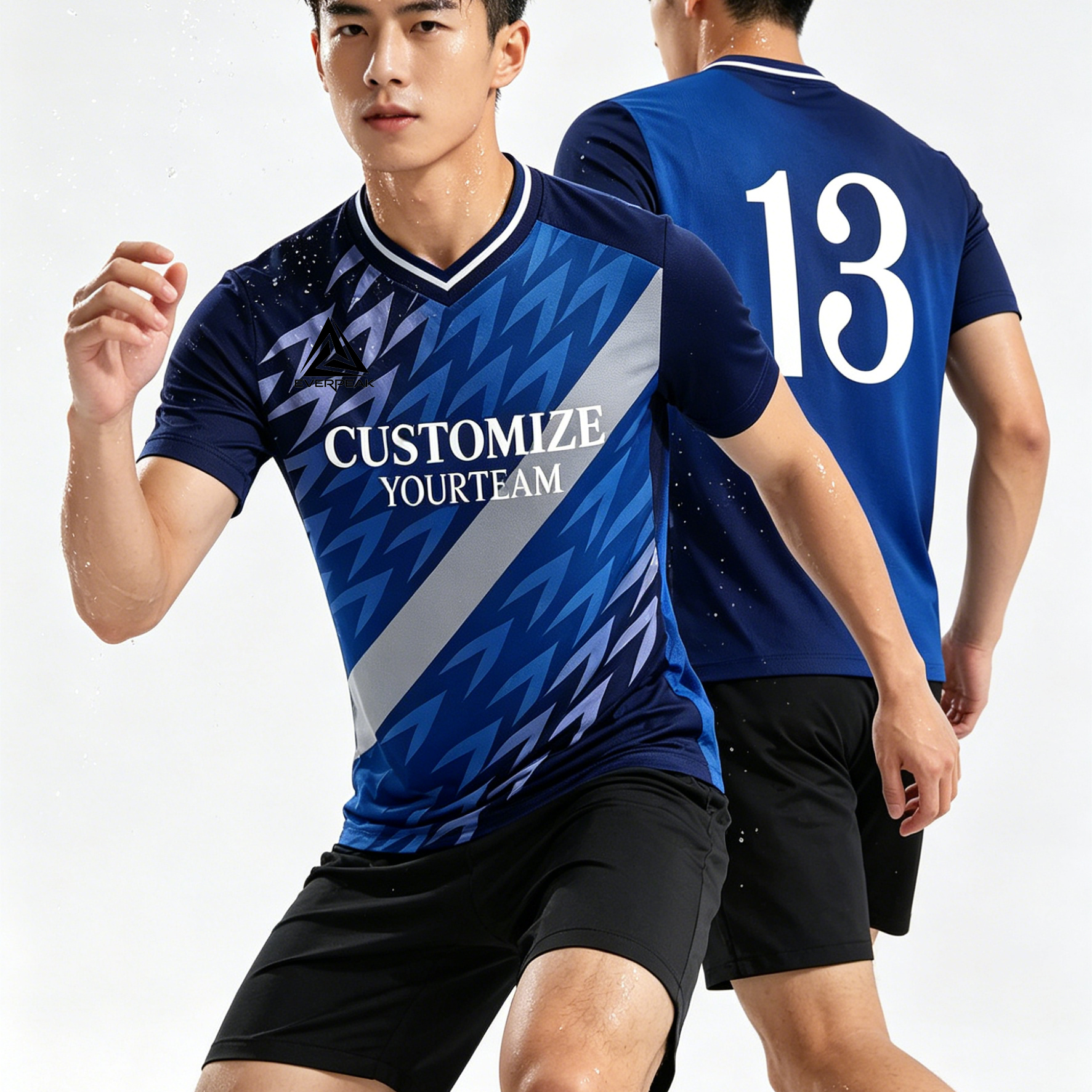 Custom Soccer Jersey Set Men Navy Blue Gradient with Silver Stripe Football Uniform with Shorts Personalized Name Number Breathable Quick Dry Kit - view 3