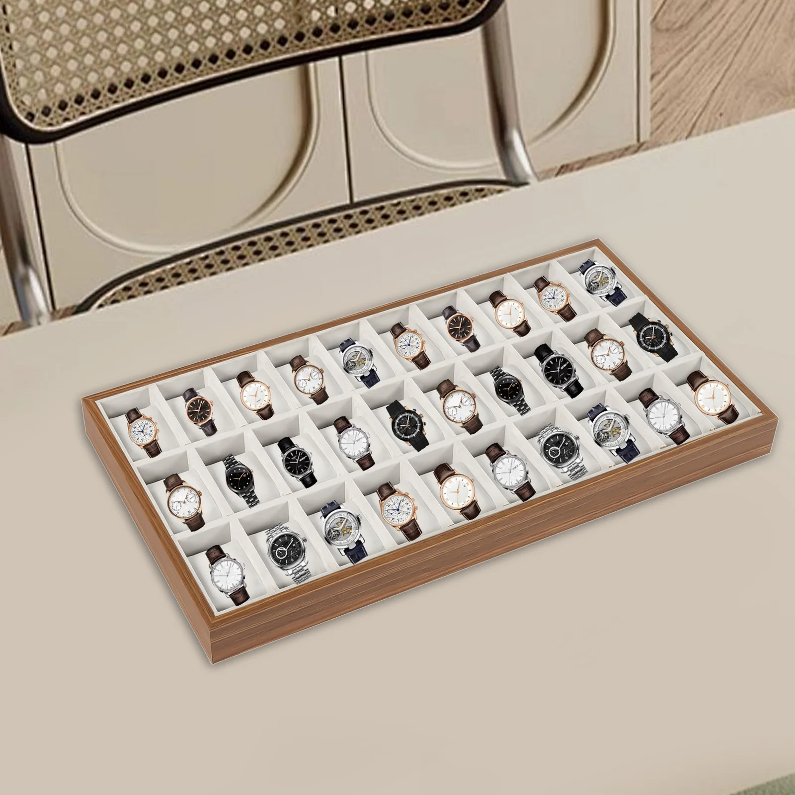 30-Slot Watch Display Case Wooden Watch Organizer Jewelry Storage Box for Bracelets Earrings Brooches and Other Accessories 260520 - view 5