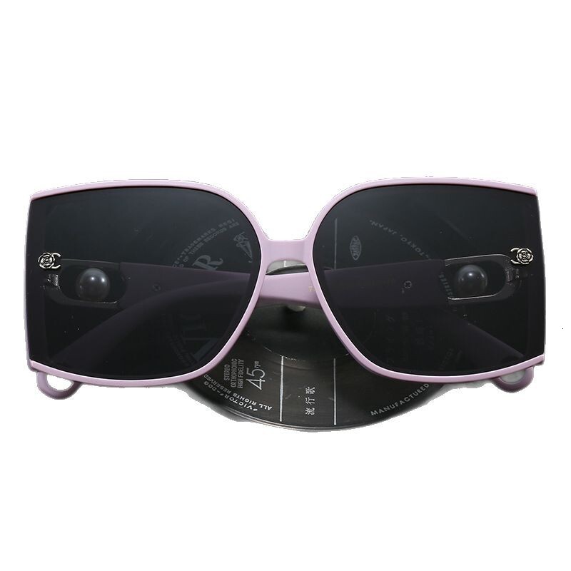 Luxury Brand Designer 2026 New Womens Polarized Sunglasses Oversized Square in Lavender with Pearl Decor & CC Logo UV400 Anti-UV Streetwear Shades for