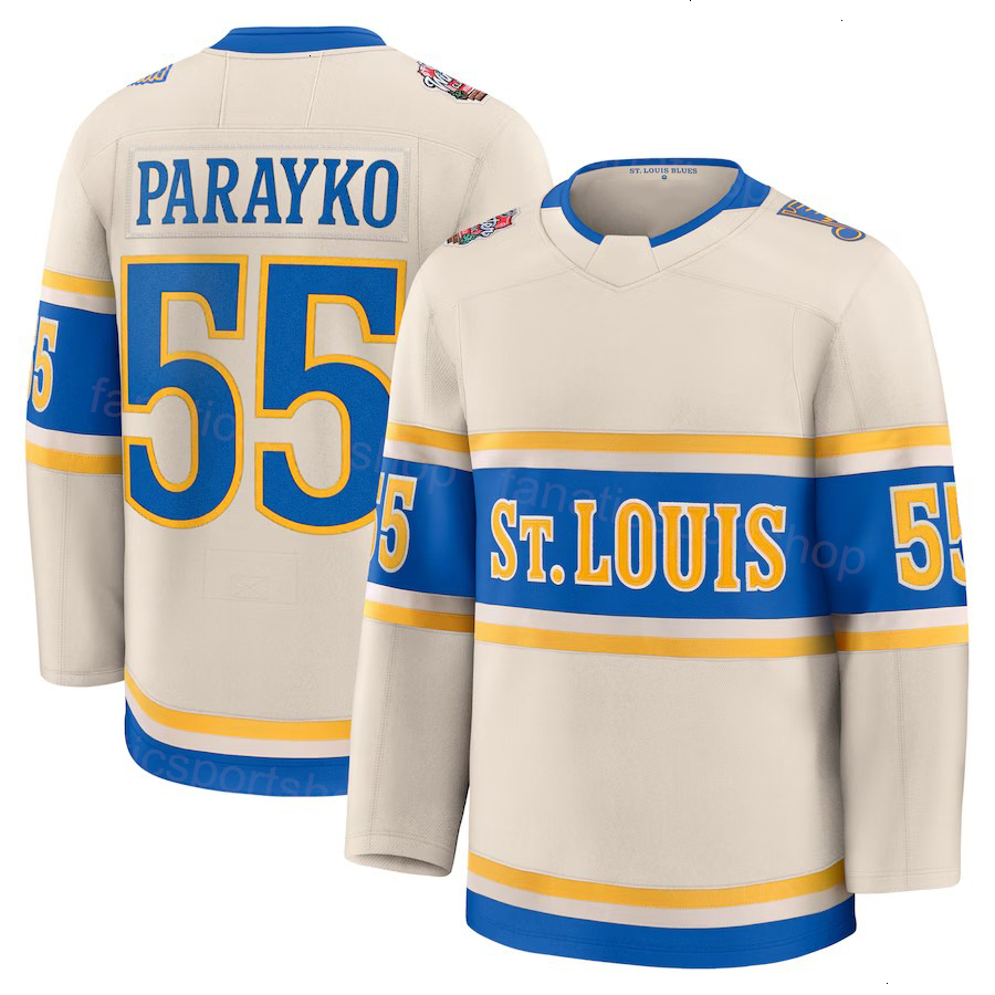 2026 Man Hockey Blues Jersey 1 Woman Youh 10 Brayden Schenn 50 Binningon 17 Cam Fowler 6 Philip Broberg 21 Jimmy Snuggerud 55 Colon Parayko 70 Oskar