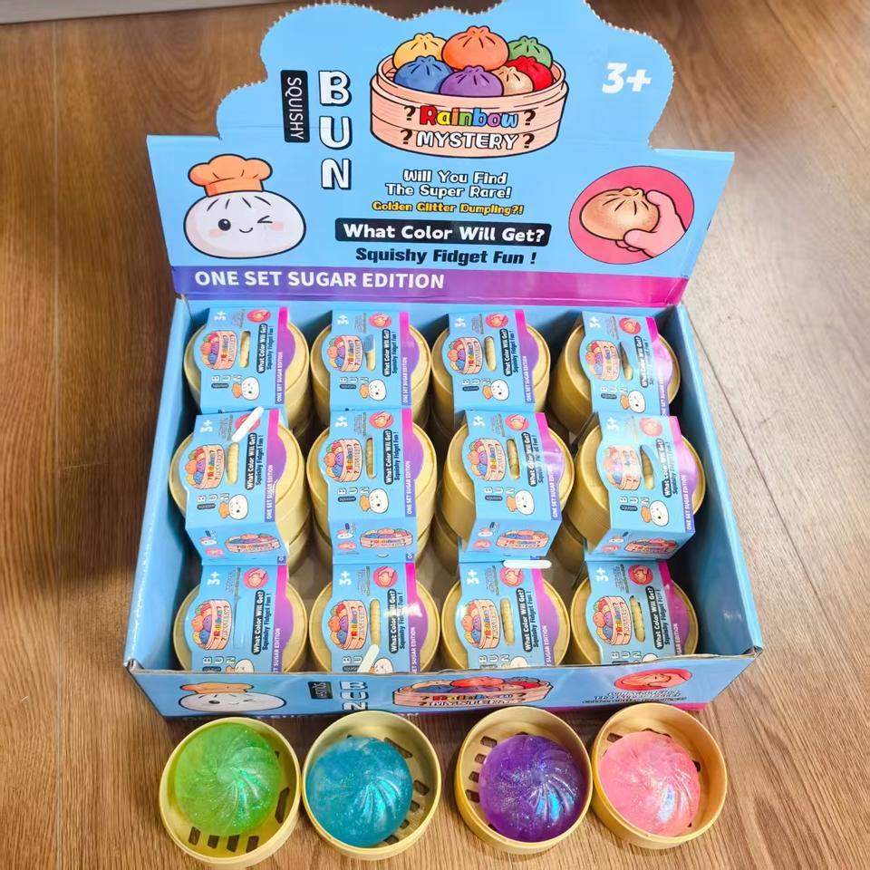 Pu Squishy Expressions Slow Rise Food Shaped Stress Relief Squeeze Toy Rainbow Mystery Face Bun Dumpling Steamed Bun Glitter Dumpling Soft Squishy toy
