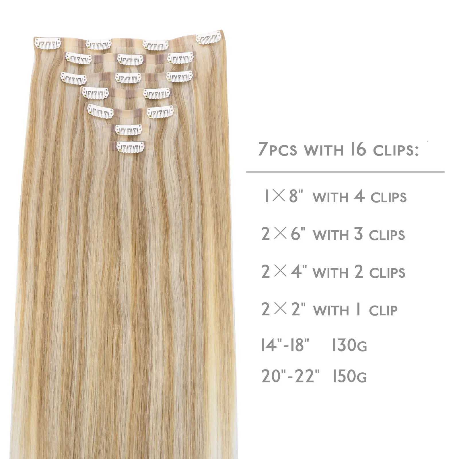 Seamless Clip In Hair Extensions Human Hair Invisible PU Tape In Remy Hair Extensions Ombre Blonde Color Skin Weft 7Pcs 150g C260521 - view 3
