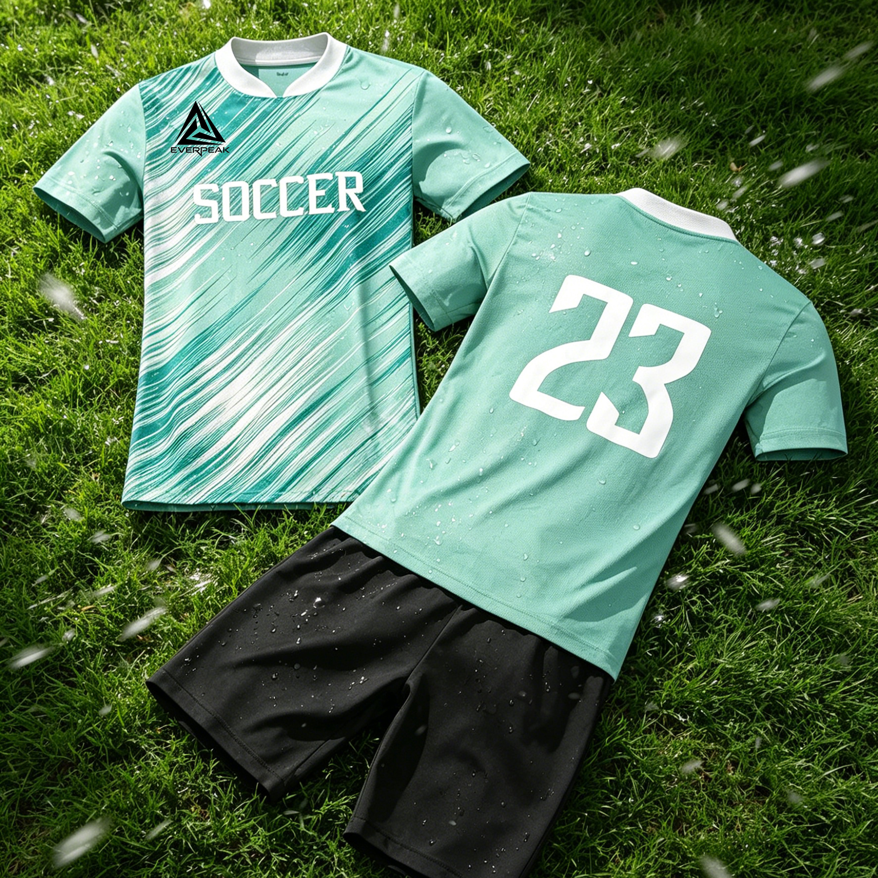 Custom Soccer Jersey Set Men Diagonal Brush Print Football Uniform with Shorts Quick Dry Customizable - view 4
