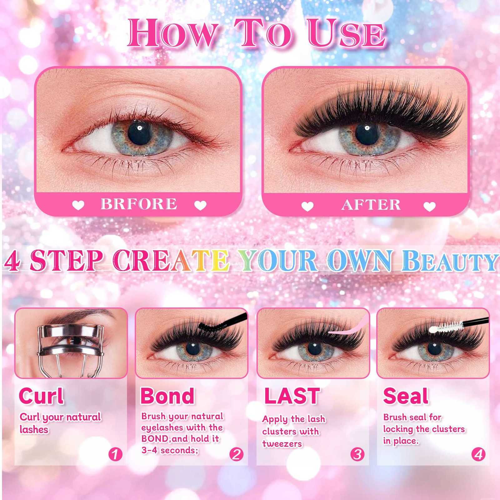 304080D European-style false eyelashes - 10-row thick and dense mixed pack segmented eyelashesT251223