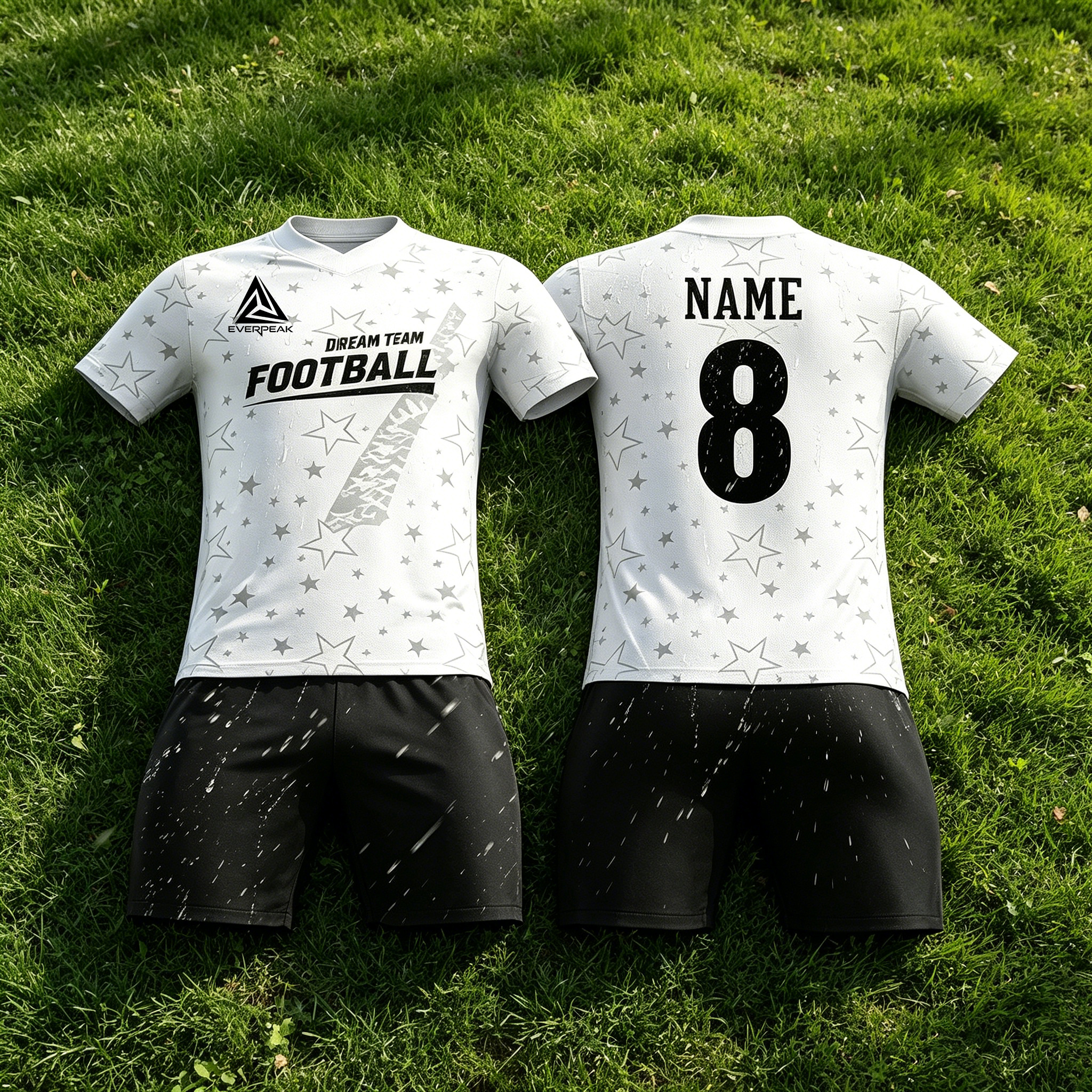 Custom Soccer Jersey Set Men White with Star Print Football Uniform with Shorts Personalized Name Number Breathable Quick Dry Kit - view 6