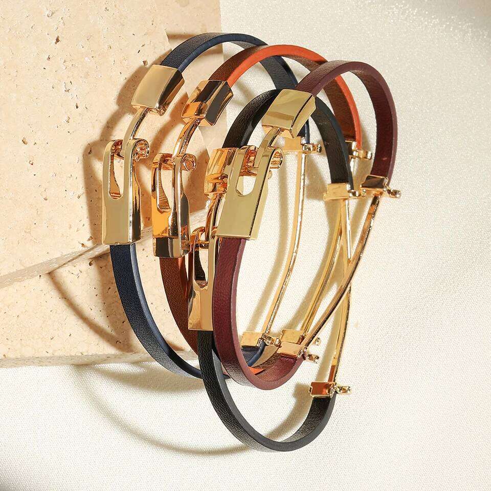 Designer Leather Bracelet L-Shaped Bucklefor Women Men Simple Alloy Couple Jewelry Holiday Gift for Him Her Party Daily Wear High Quality Visionice