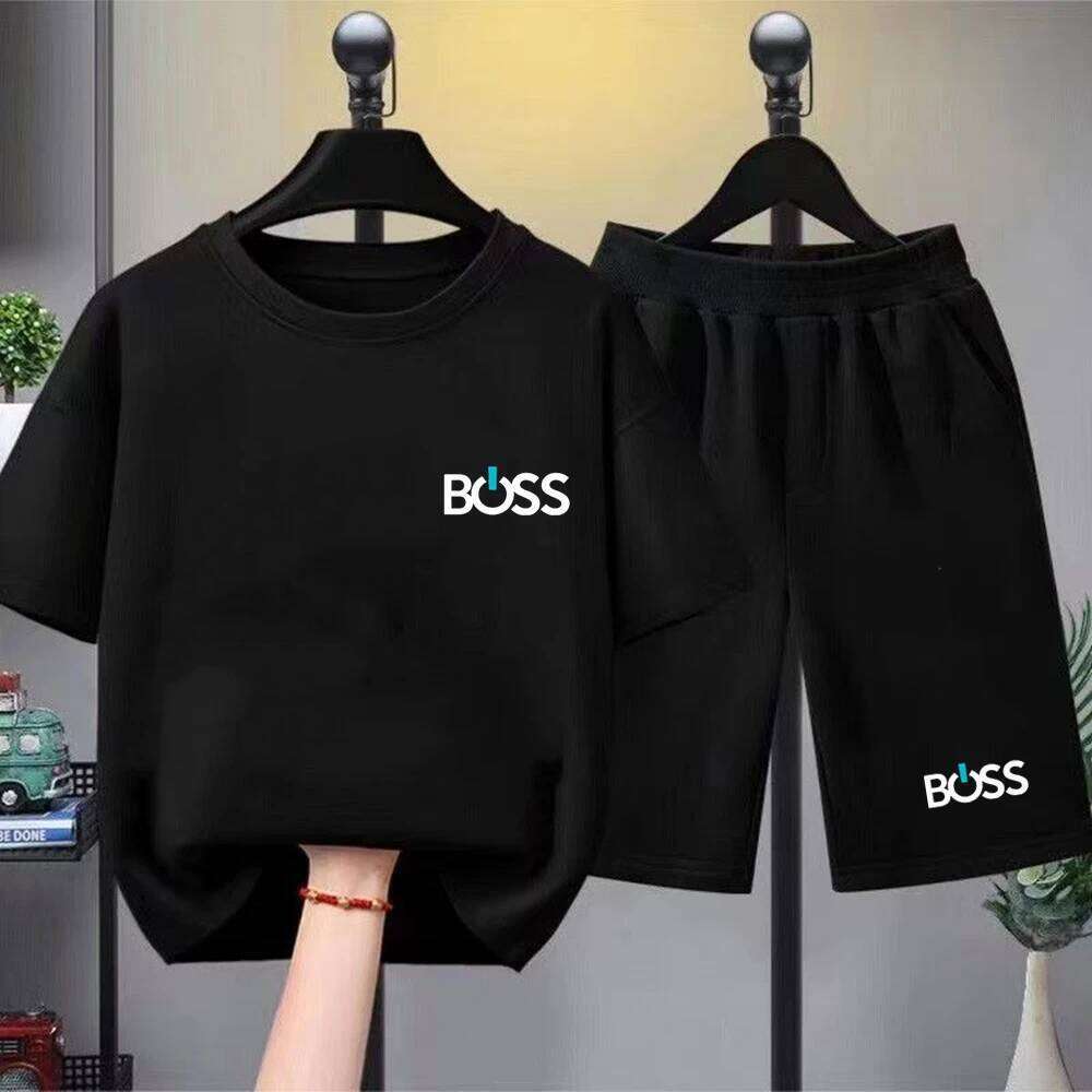 Child T-shirt Summer Short Sleeve Print Children Age 3-12 Girls boy white black Tshirt+Shorts 2pcs leisure fashion Kids Set 26Y0521