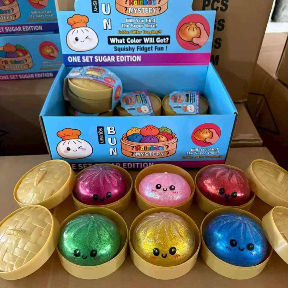 Pu Squishy Expressions Slow Rise Food Shaped Stress Relief Squeeze Toy Rainbow Mystery Face Bun Dumpling Steamed Bun Glitter Dumpling Soft Squishy toy