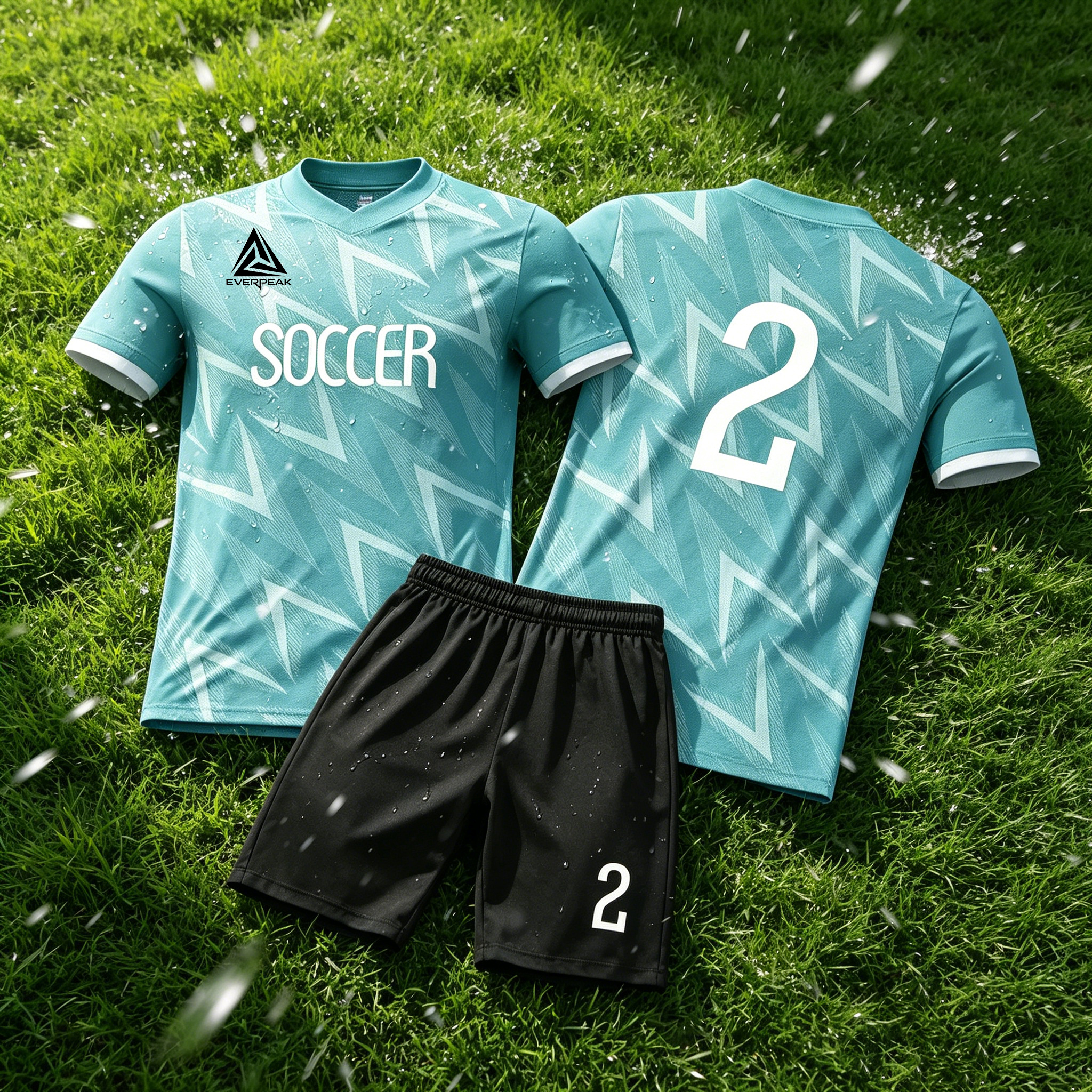 Custom Geometric Chevron Soccer Jersey Set Men Quick Dry Football Uniform with Shorts Customizable Team Name Number Logo for Sports - view 3