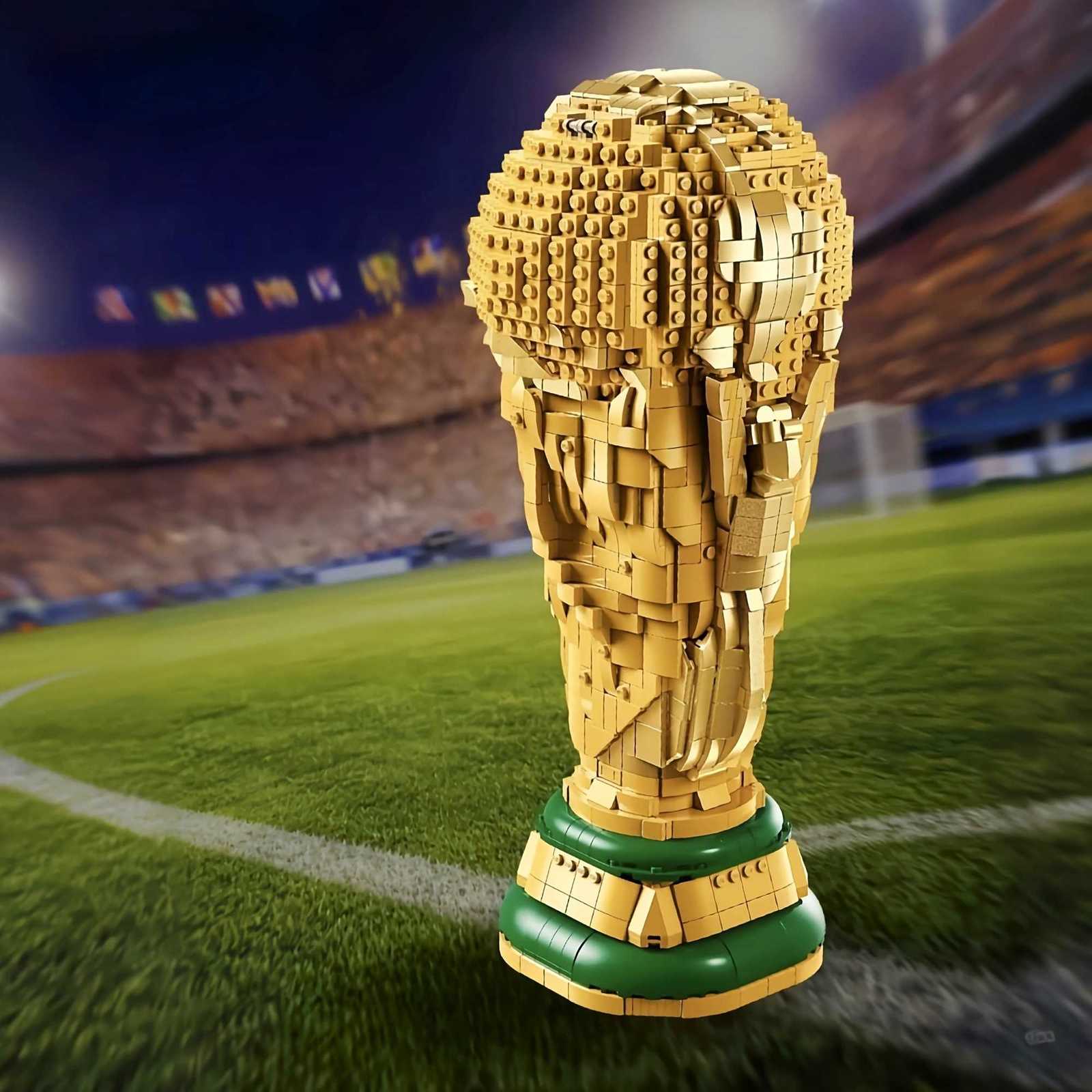 New 2842pcs Golden Football Champion Trophy Souvenir Cup Trophy Replica 43020 Desktop Decor Building Block Toy For Birthday GiftT260521