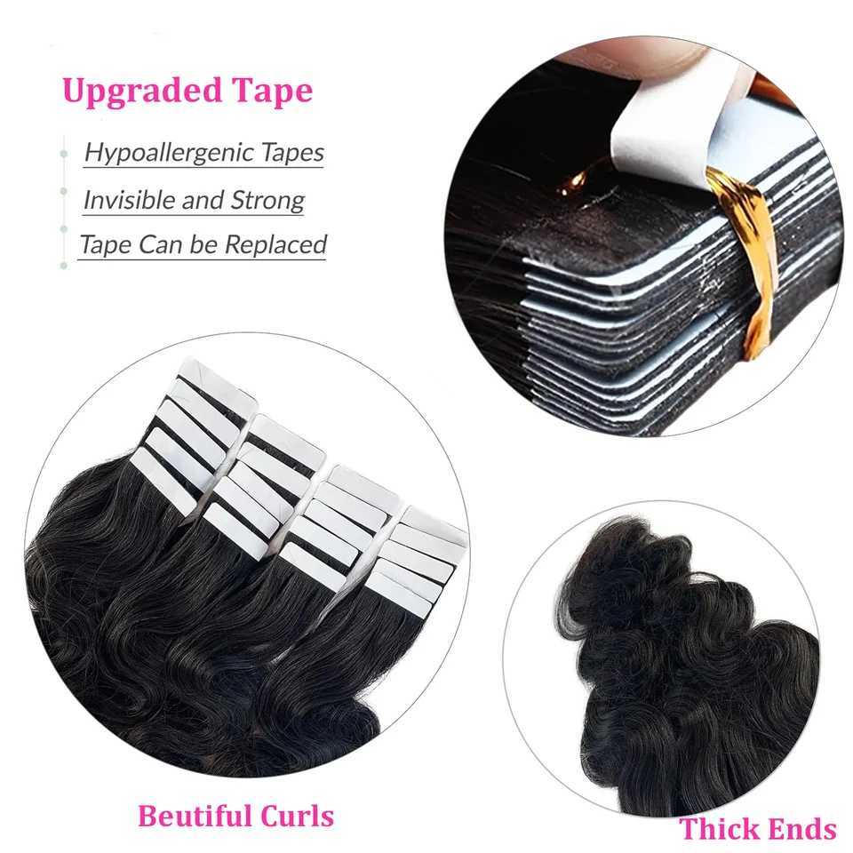 Natural Tape in Hair Extensions 100 Human Hair Body Wave Wavy Black Seamless Skin Weft Tape Ins Hair Extension 20PCS/Pack C260521