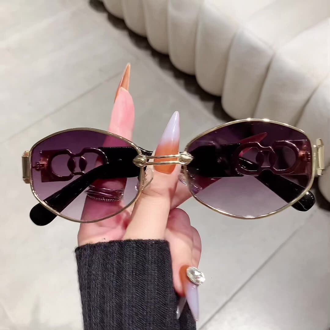 Luxury Brand Designer 2026 New Womens Sunglasses Metal Frame Oval with Double Ring Decor Gradient Purple Lens UV400 Anti-UV European American Shades