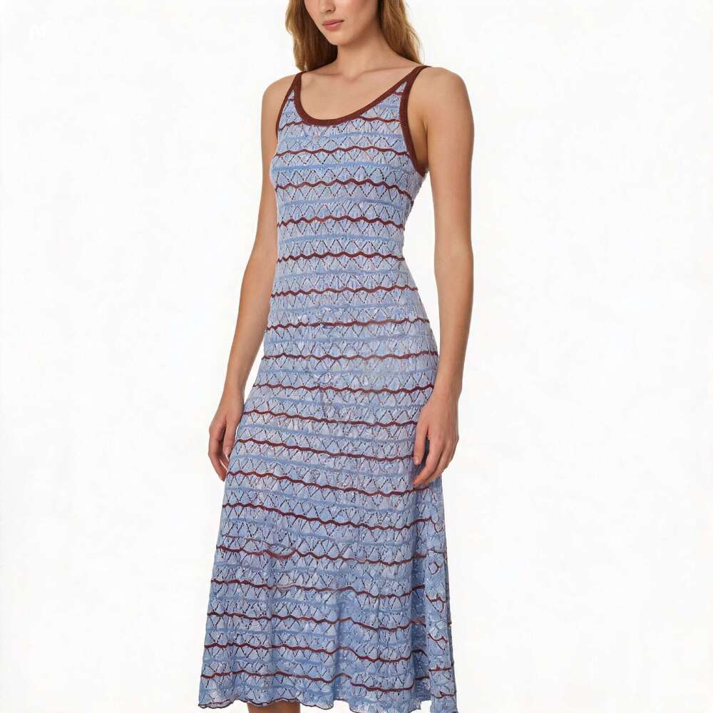 Women's Summer Knitted Cami Maxi Dress Hollow Out Striped Contrast Color Sleeveless Tank Dress Bohemian Beach Sundress Skin Friendly Soft - view 6