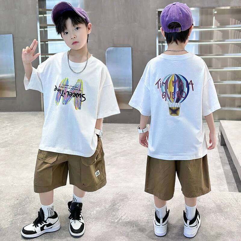 Summer Boys Clothing Set Fashion Short Sleeve Letter T-shirt Shorts 2Pcs For 4-12 Years Kids Tracksuits Teenager Casual Outfits 26Y0521