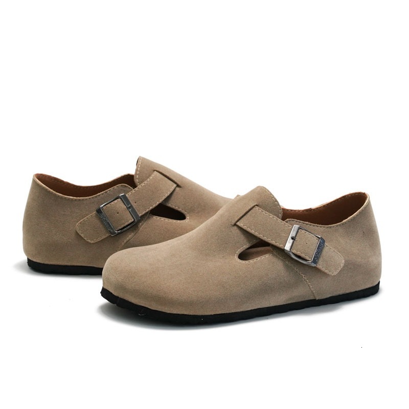 RUIZUSTOCK Women Fashion Khaki Suede Closed Toe Mule Shoes Adjustable Buckle Flat Casual Clogs - view 4