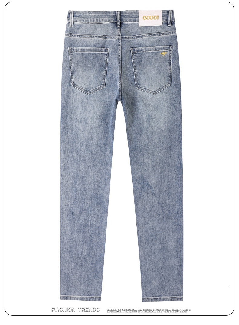 Designer luxury jeans Little Bee Men s Jeans Spring Summer High End Stretch Slim Fit Skinny Pants Light Luxury Blue Outdoor clothing pencil pants