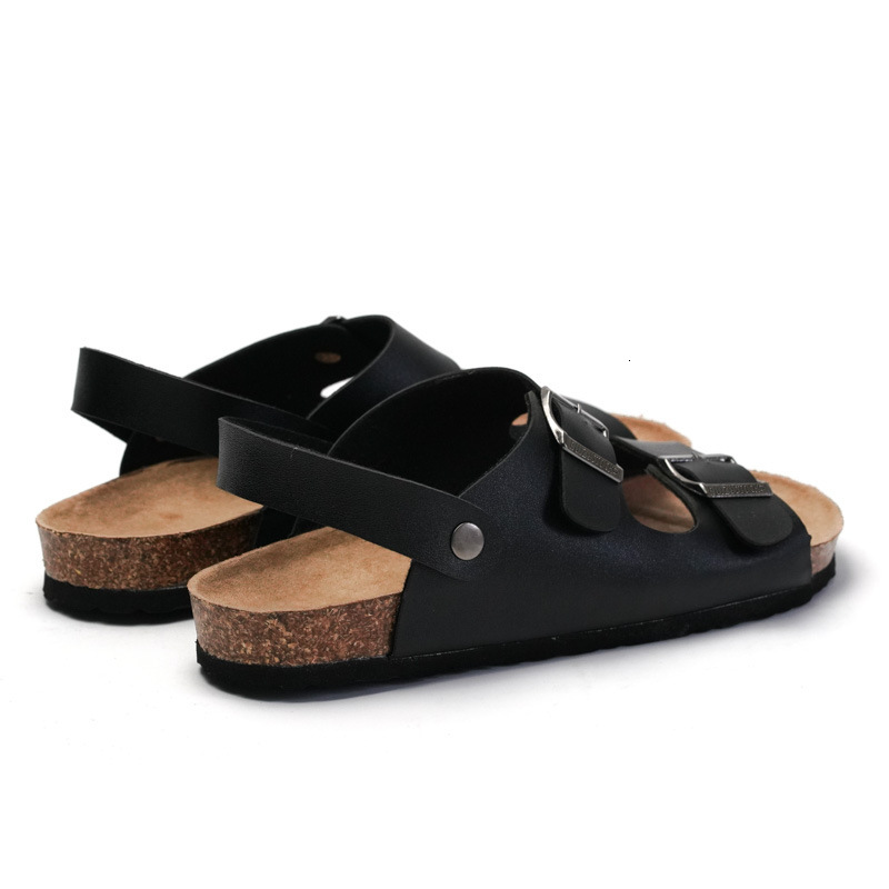 RUIZUSTOCK Men Classic Black Double Buckle Back Strap Cork Sandals PU Leather For Indoor And Outdoor For Summer Indoor Outdoor - view 3
