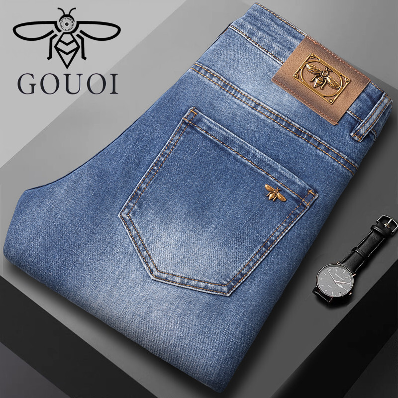 Designer luxury jeans Little Bee Men s Jeans Spring Summer High End Stretch Slim Fit Skinny Pants Light Luxury Blue Outdoor clothing pencil pants