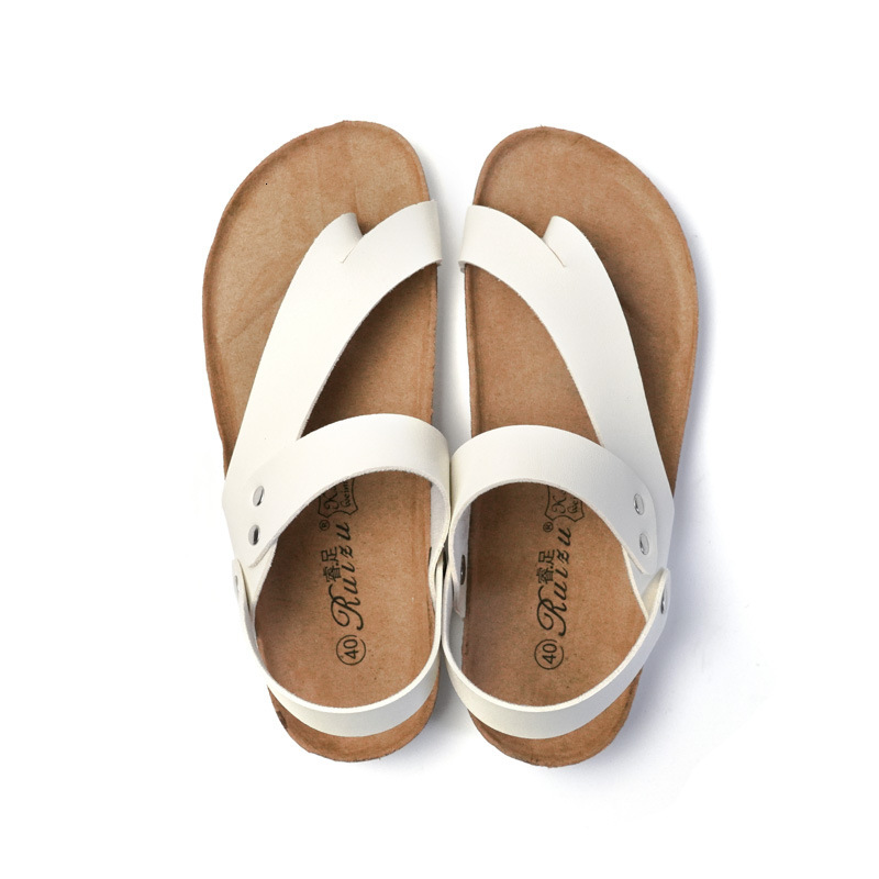 RUIZUSTOCK Unisex Fashion White Thong Slingback Fashion Gifts Sandals PU Leather Cork Footbed Flat Summer Shoes - view 6