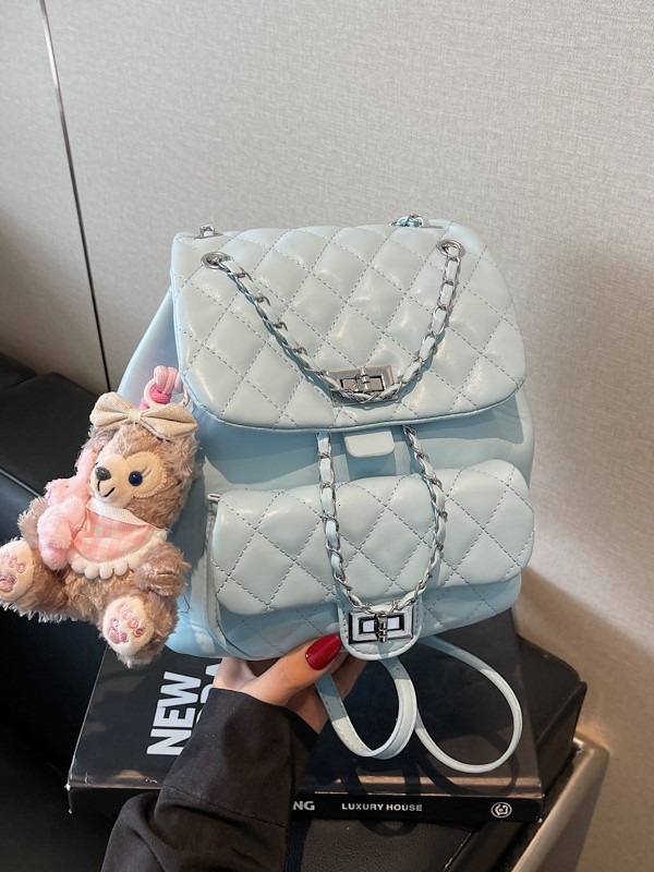 Designer bag diamond grid chain backpack for women, trendy Korean niche backpack, cute student versatile casual shoulder bag