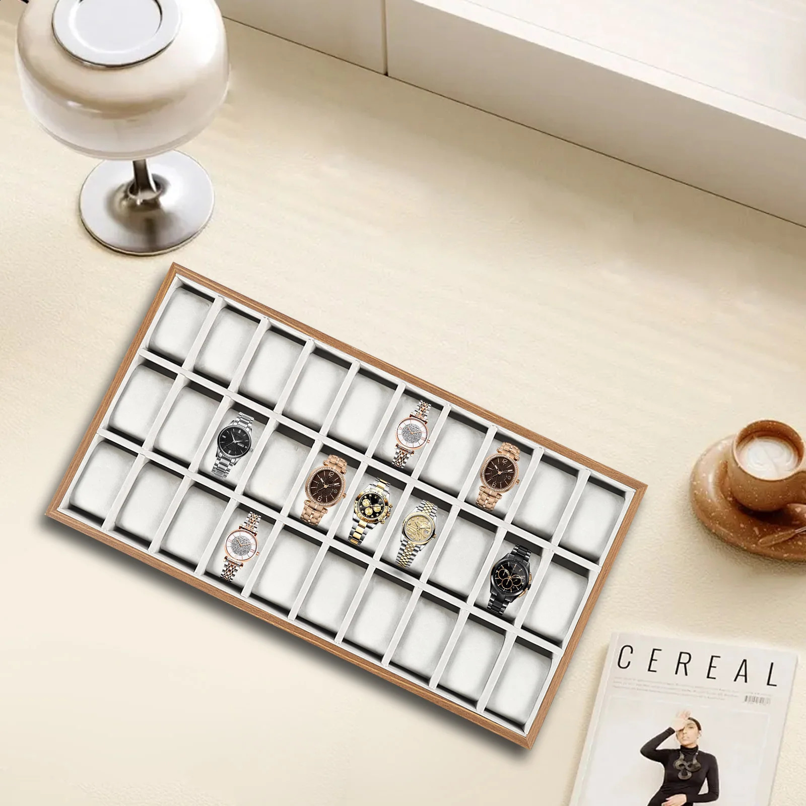30-Slot Watch Display Case Wooden Watch Organizer Jewelry Storage Box for Bracelets Earrings Brooches and Other Accessories 260520 - view 3