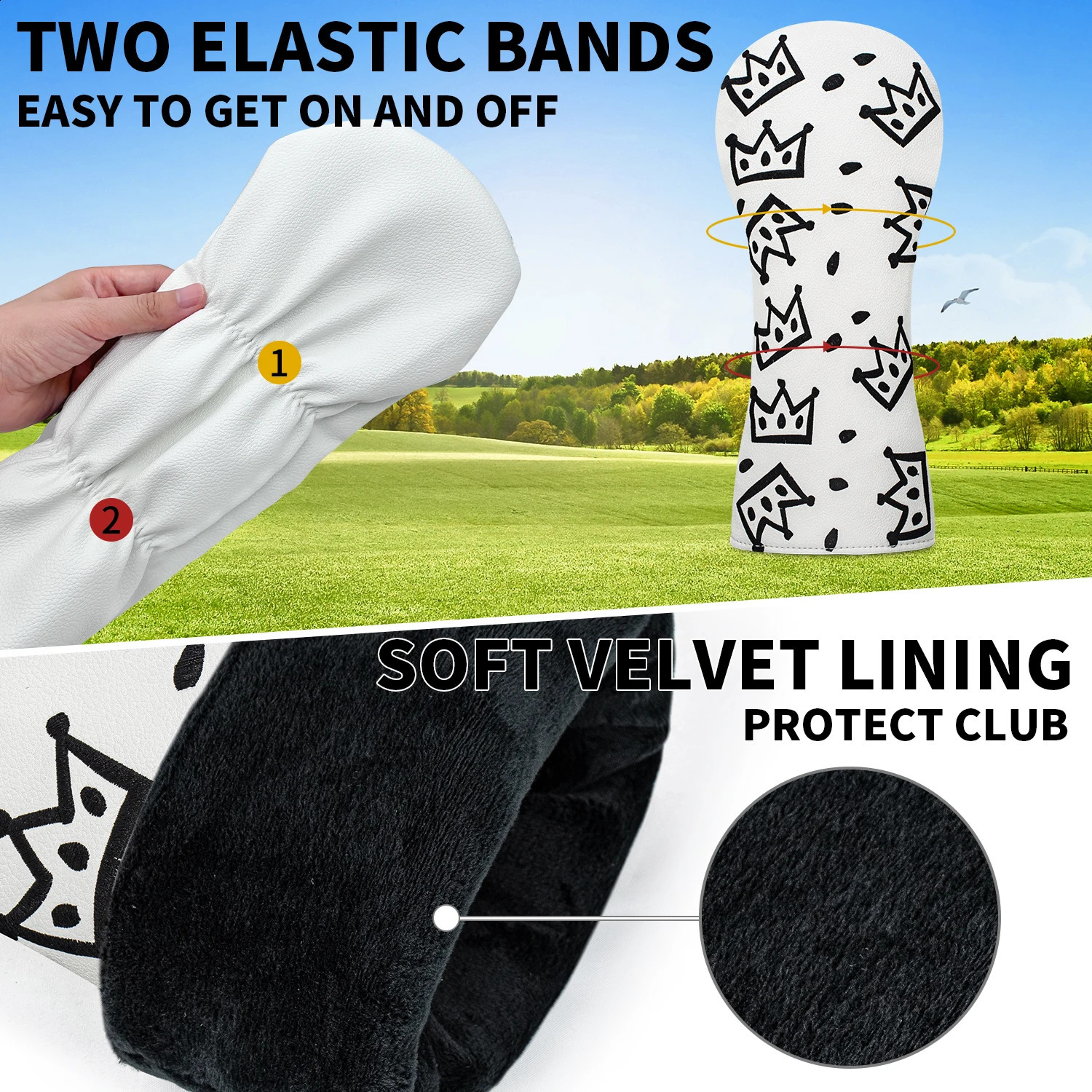 Cheese Crown Golf Club Head Cover - White with Black and White Swiss Cheese and Crown n Golf Accessories 260520