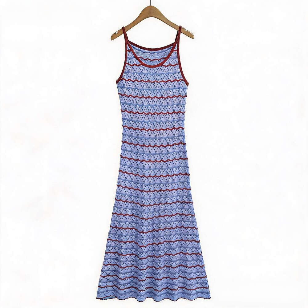 Women's Summer Knitted Cami Maxi Dress Hollow Out Striped Contrast Color Sleeveless Tank Dress Bohemian Beach Sundress Skin Friendly Soft - view 7