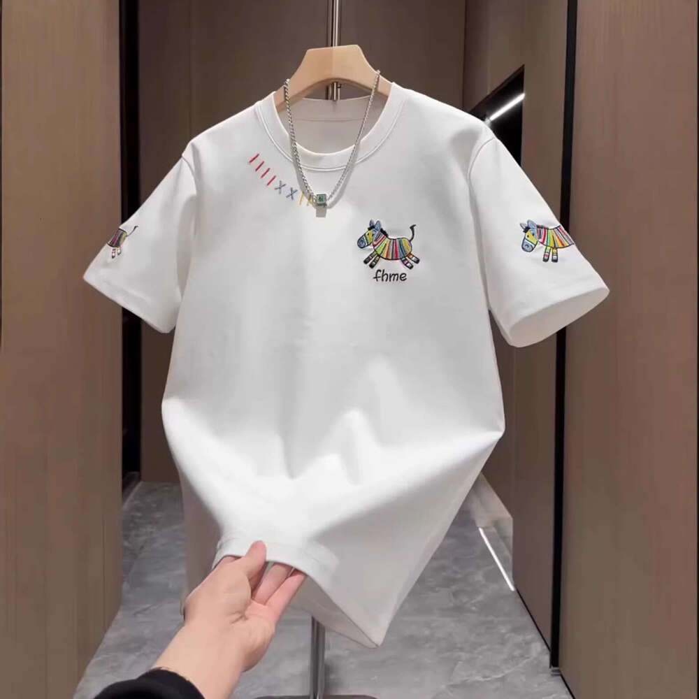 Spring New Trendy Brand Short-Sleeve T-Shirt With Little Horse Embroidery, Fashionable And Versatile Casual Round-Neck Top, Stylish Half-Sleeve Shirt 