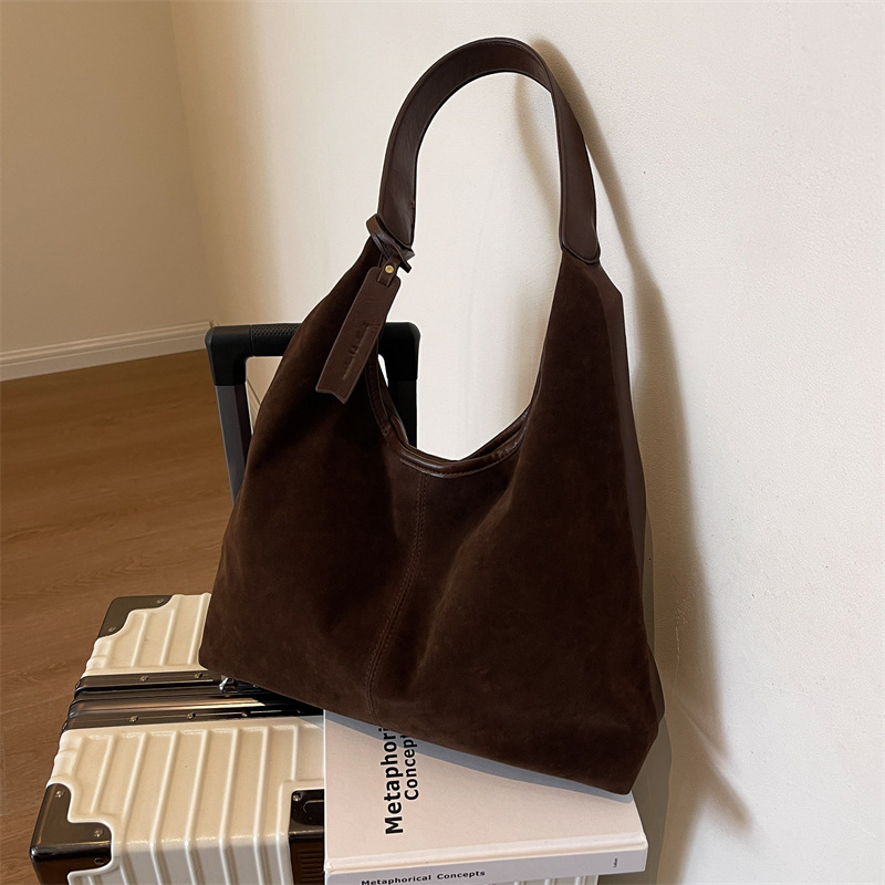 Designer Bag New Suede Single Shoulder Tote Fashionable Simple Lazy Style Large Capacity Women's Handbag Bucket Mommy Bag - view 4