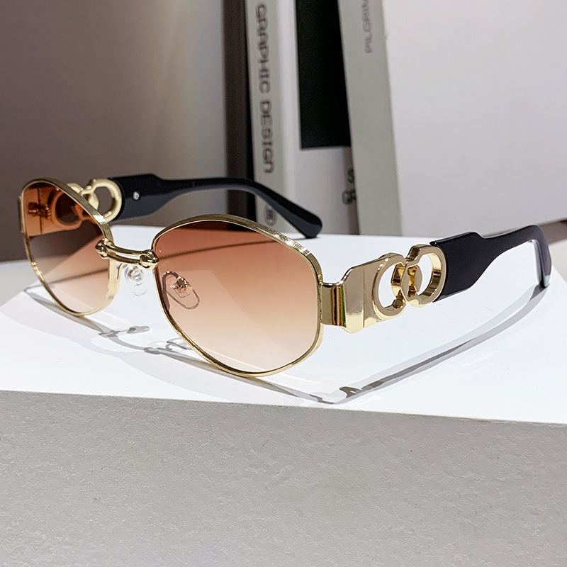 Luxury Brand Designer 2026 New Womens Sunglasses Metal Frame Oval with Double Ring Decor Gradient Purple Lens UV400 Anti-UV European American Shades