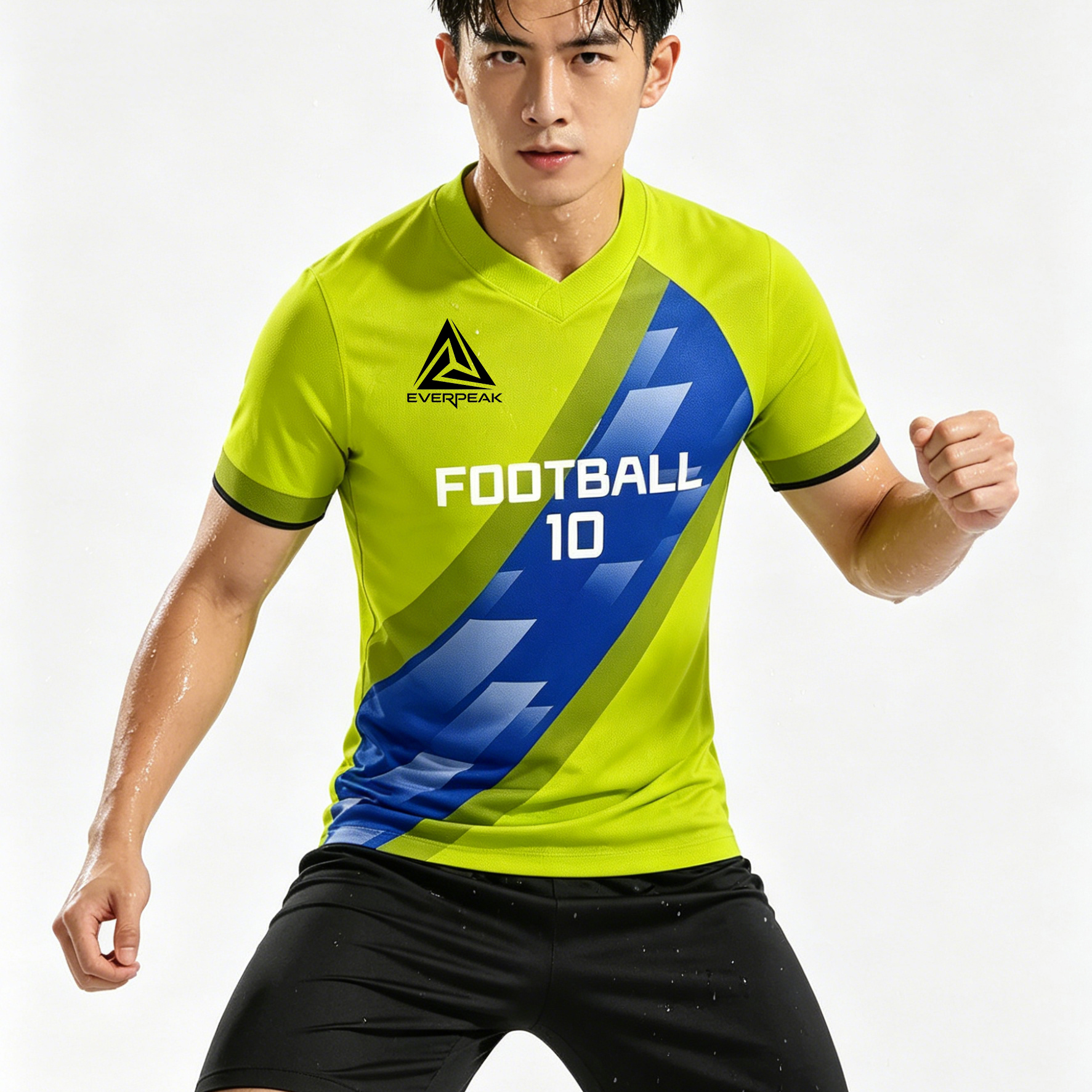 Custom Soccer Jersey Set Men Diagonal Stripe Football Uniform with Shorts, Breathable, Quick Dry, Customizable Name & Number - view 4