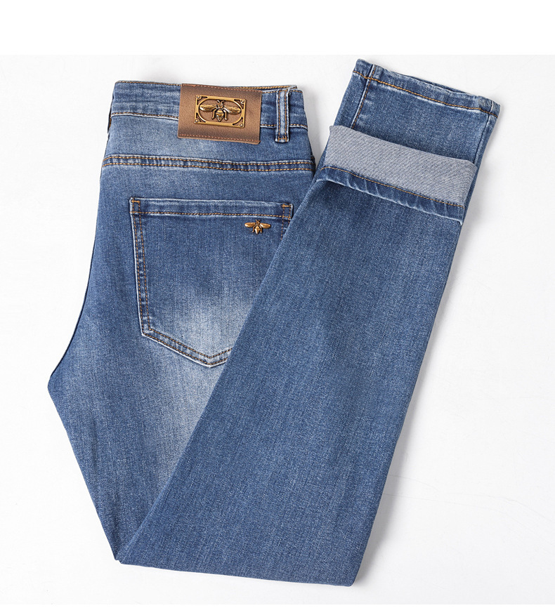 Designer luxury jeans Little Bee Men s Jeans Spring Summer High End Stretch Slim Fit Skinny Pants Light Luxury Blue Outdoor clothing pencil pants
