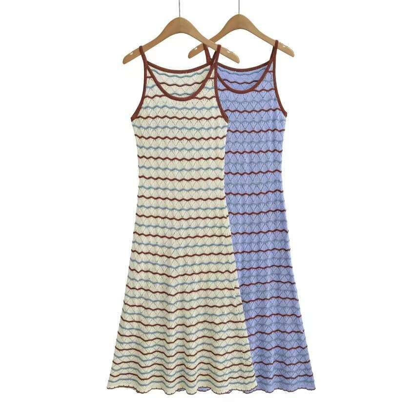 Women's Summer Knitted Cami Maxi Dress Hollow Out Striped Contrast Color Sleeveless Tank Dress Bohemian Beach Sundress Skin Friendly Soft - view 9