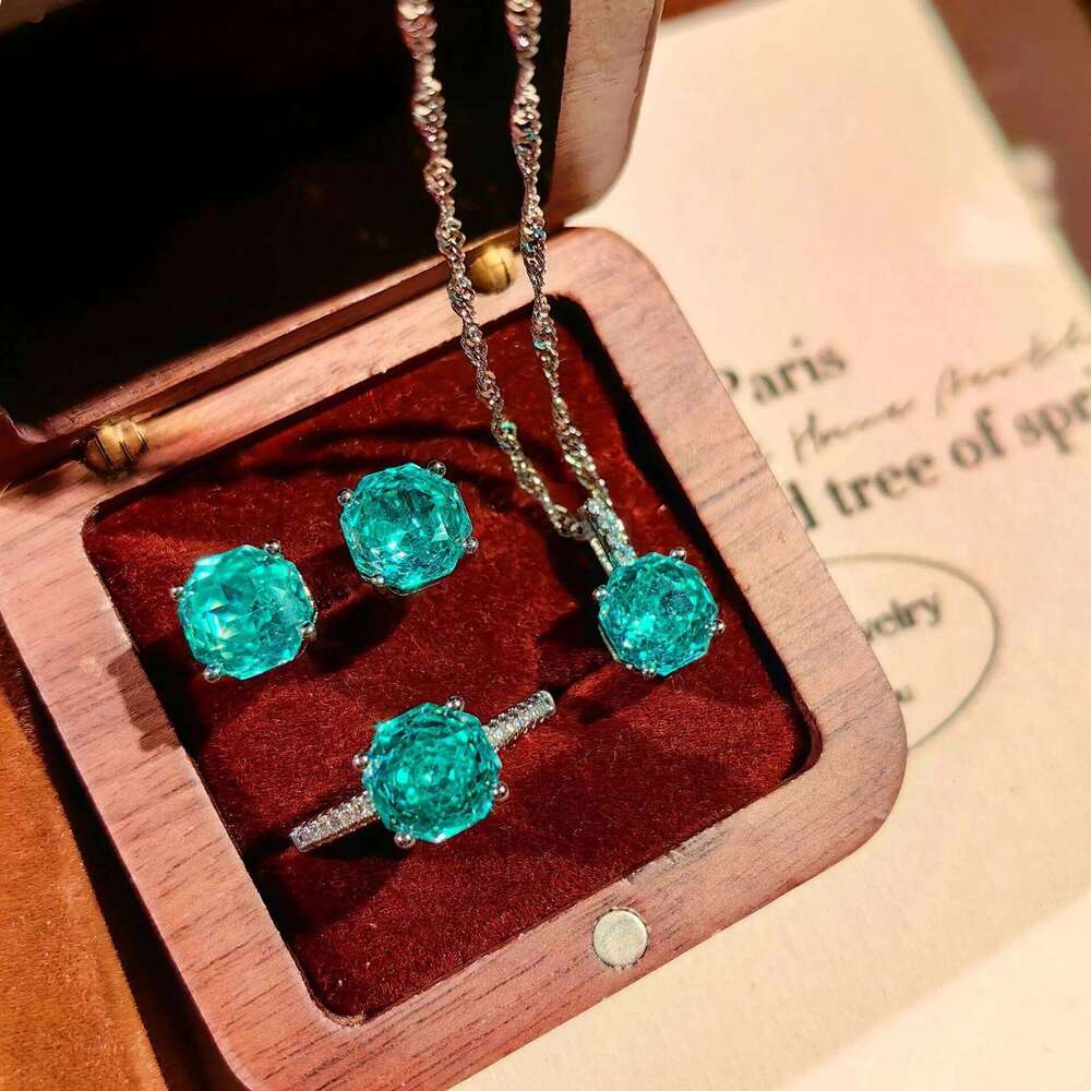 Jewelry Set Luxury Earrings Ring and Necklace Classic 925 Silver Octagonal Rose Cut Brilliant Carbon Diamond Set Anniversary Elegant Jewelry Gift for 