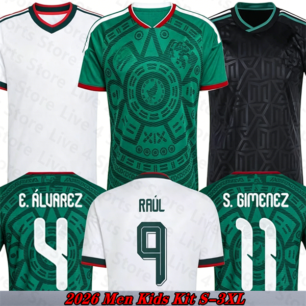 Mexico 2026 World Cup Soccer Jersey S.GIMENEZ A.VEGA RAUL E.ALVAREZ C.MONTES O.PINEDA R. ALVARADO Football Shirt Men Kids Kit Uniforms