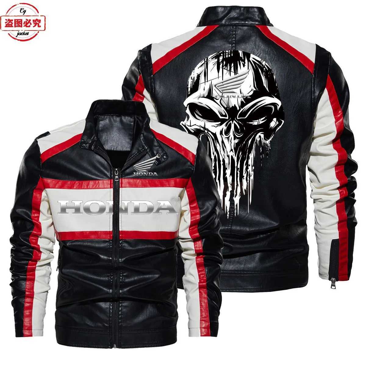 Honda Motorcycle Wings Cycling Suit Washed Pu Leather Jacket Spring and Autumn Mens Honda Contrasting Leather Jacket L260520