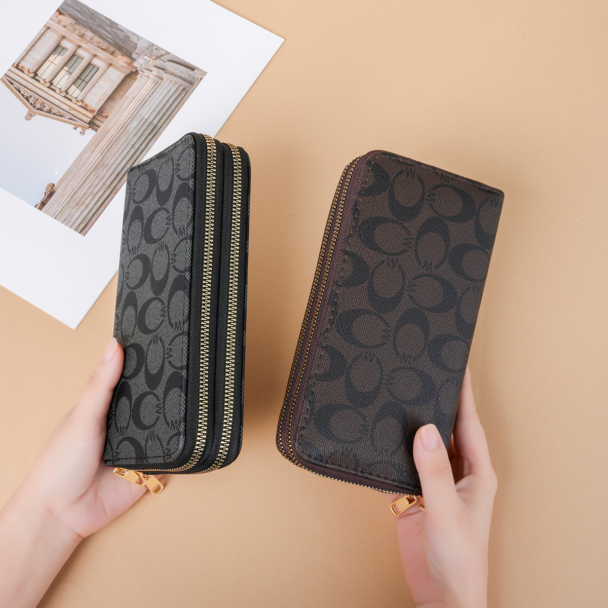 Designer Bag High-end Printed Wallet Women 2026 New Long Large Capacity Double Zipper Clutch Wrist Strap for Phone - view 4