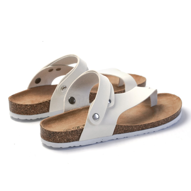 RUIZUSTOCK Unisex Fashion White Thong Slingback Fashion Gifts Sandals PU Leather Cork Footbed Flat Summer Shoes - view 5