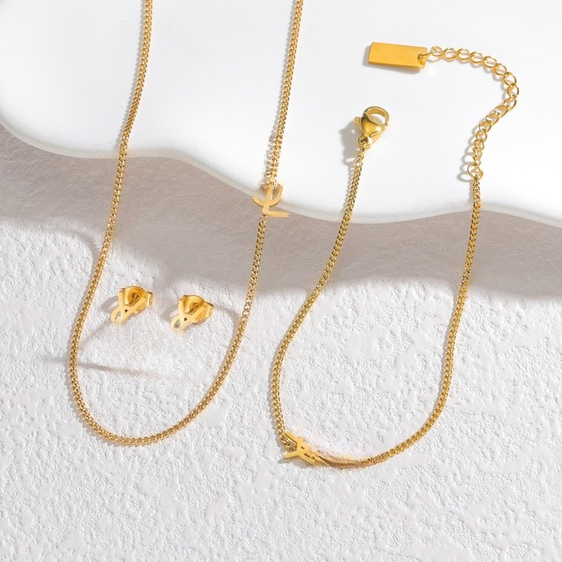 Classic Elegant Women Necklace Luxury Designer Pendant Necklace Simple Gold Silver Necklace Earrings Bracelet Jewelry Set High Quality Holiday Gift