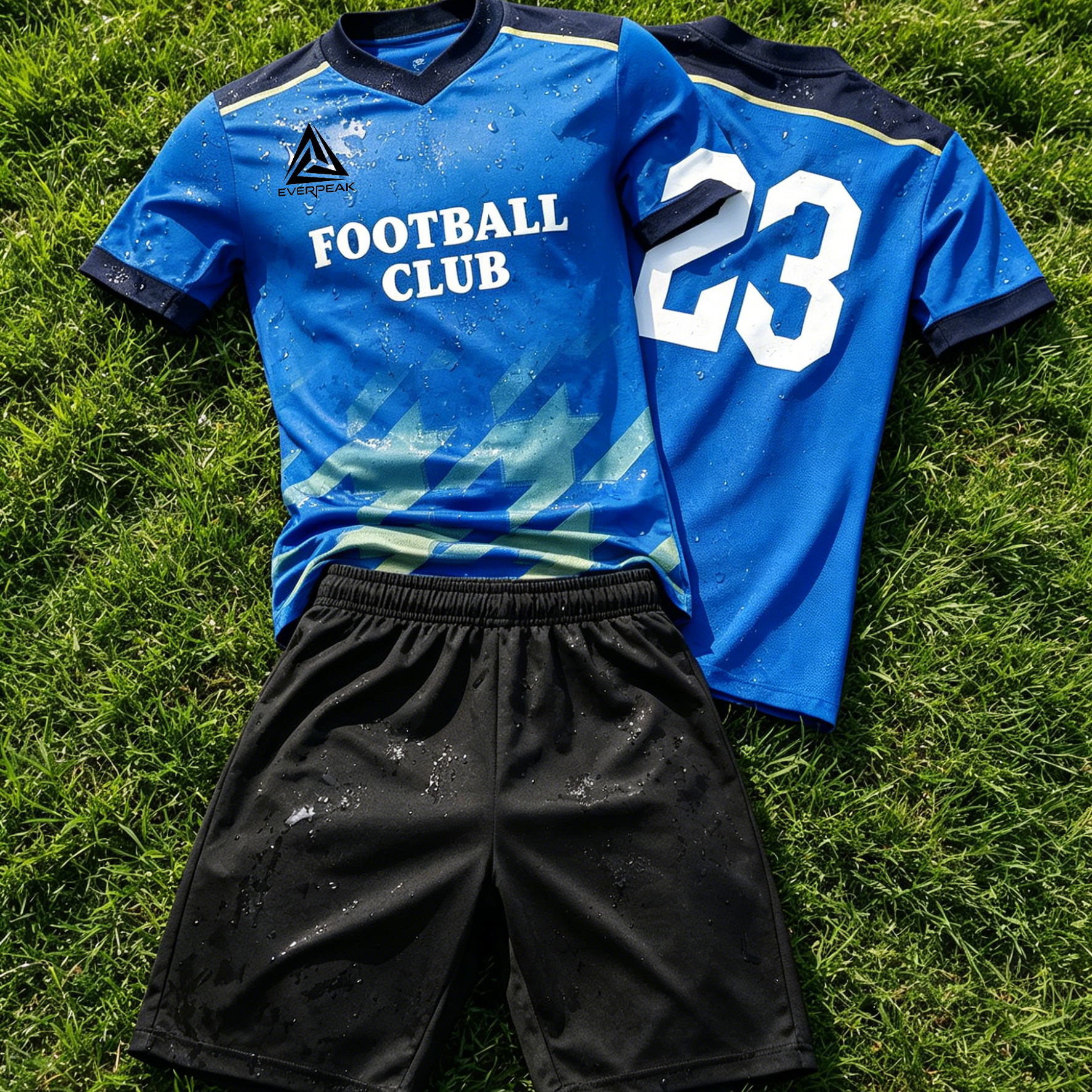 Custom Soccer Jersey Set Men Royal Blue Houndstooth Football Uniform with Shorts Personalized Name Number Breathable Quick Dry Kit - view 3