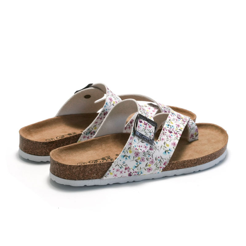 RUIZUSTOCK Women Fashion Gifts Fashion Floral Print Thong Sandals PU Leather Cork Footbed Flat Flip Flops With Buckle - view 4