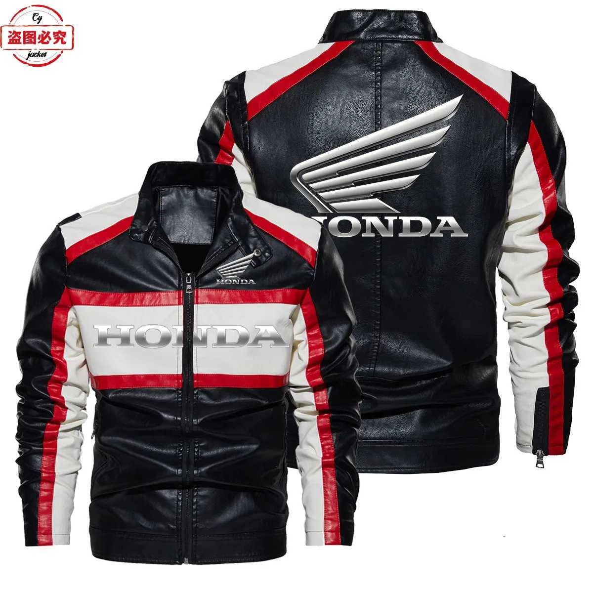 Honda Motorcycle Wings Cycling Suit Washed Pu Leather Jacket Spring and Autumn Mens Honda Contrasting Leather Jacket L260520