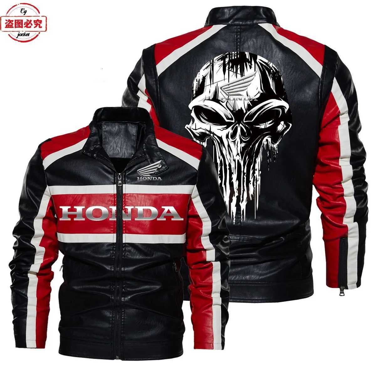 Honda Motorcycle Wings Cycling Suit Washed Pu Leather Jacket Spring and Autumn Mens Honda Contrasting Leather Jacket L260520