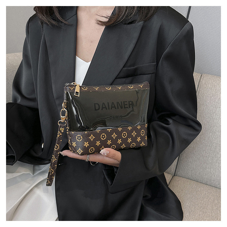 OULAIMEIZI Women Fashion Clear PVC Cosmetic Bag With Brown Floral Print Waterproof Portable Travel Toiletry Pouch Makeup Brush Storage Handbag designe - view 6